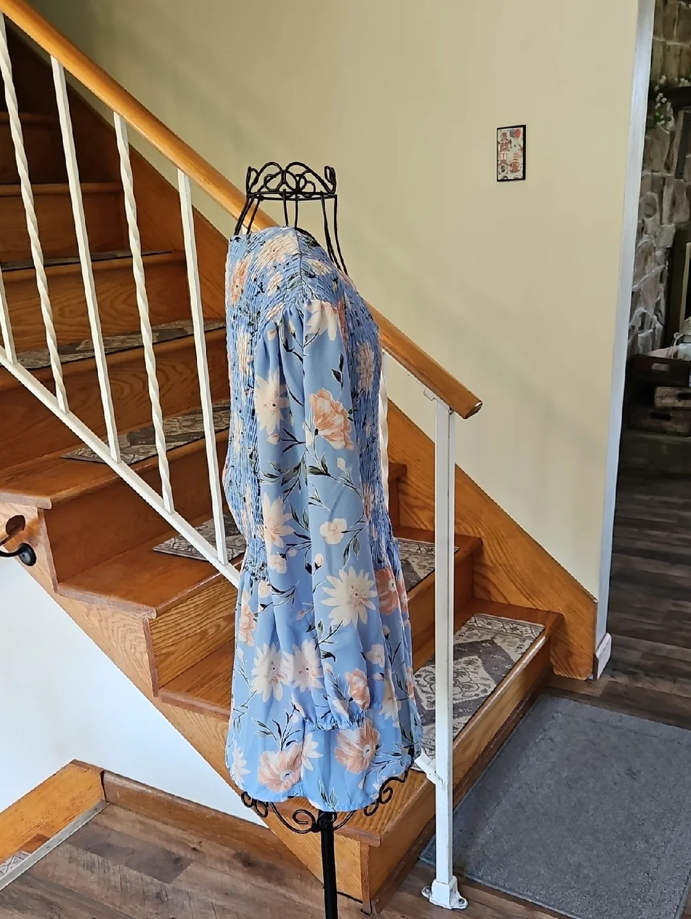 👚CURE Light Blue Floral Smocked Peasant Blouse